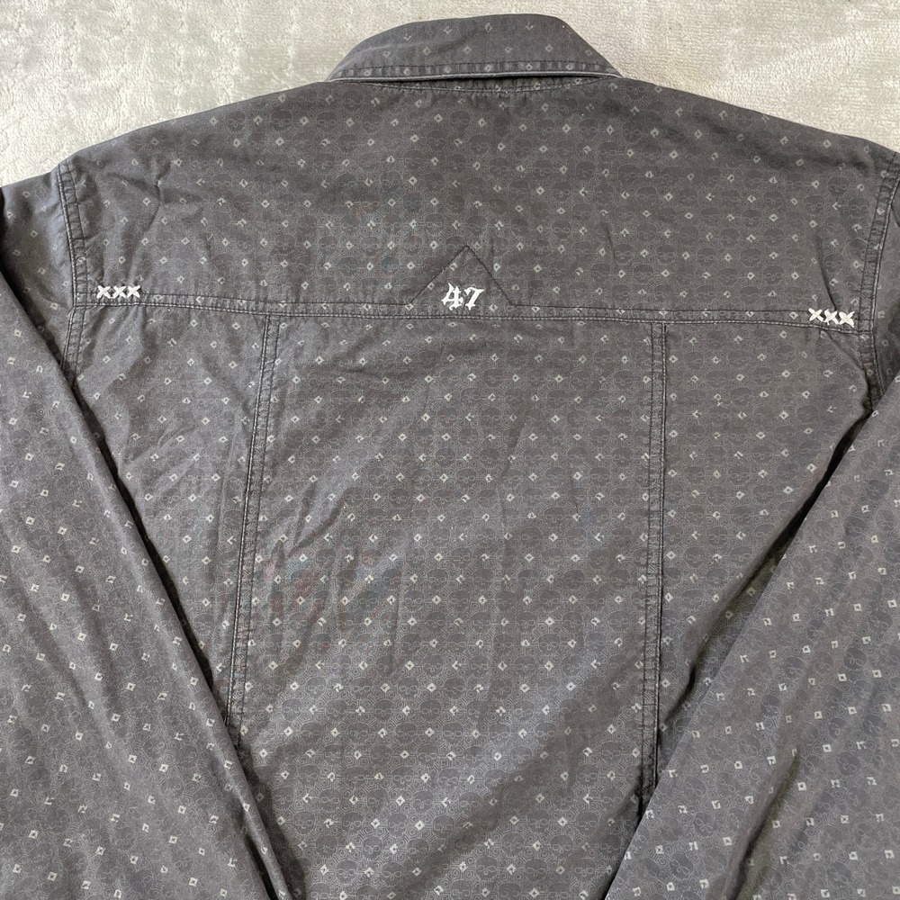 Rock 47 Wrangler Shirt Mens XL Black Skull Geometric Pearl Snap Western Flap - Picture 10 of 12